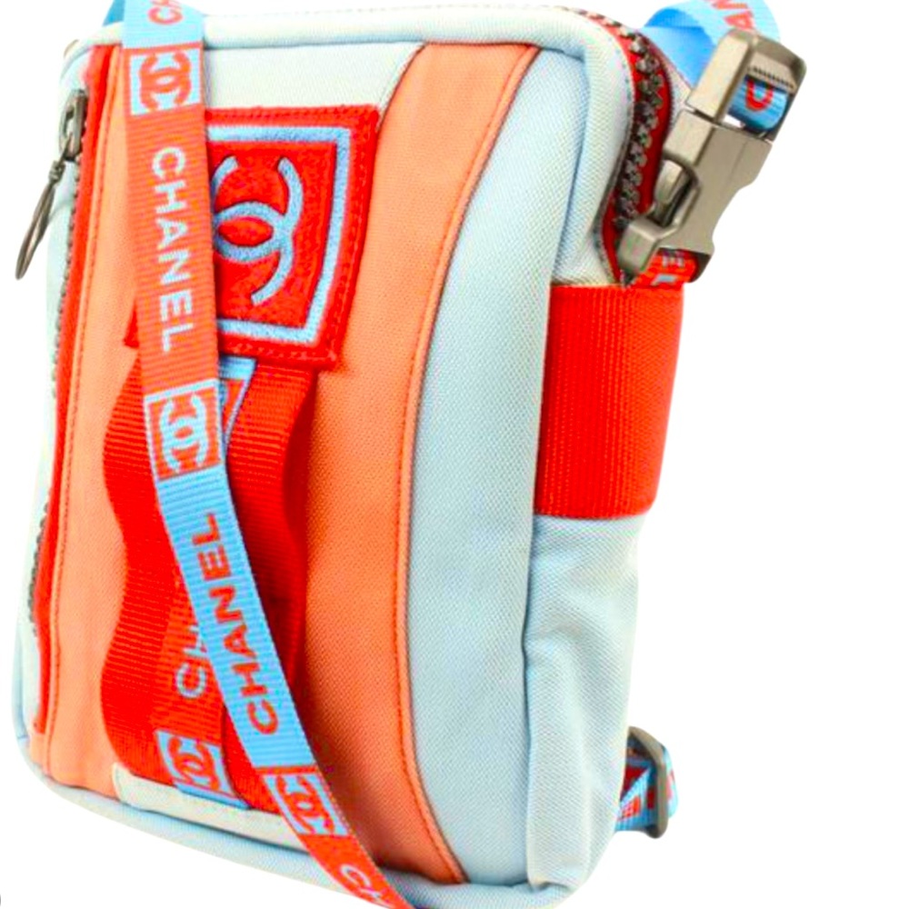 Vintage Chanel (2002) Blue and Red Sports Crossbody Bag with Gunmetal Hardware